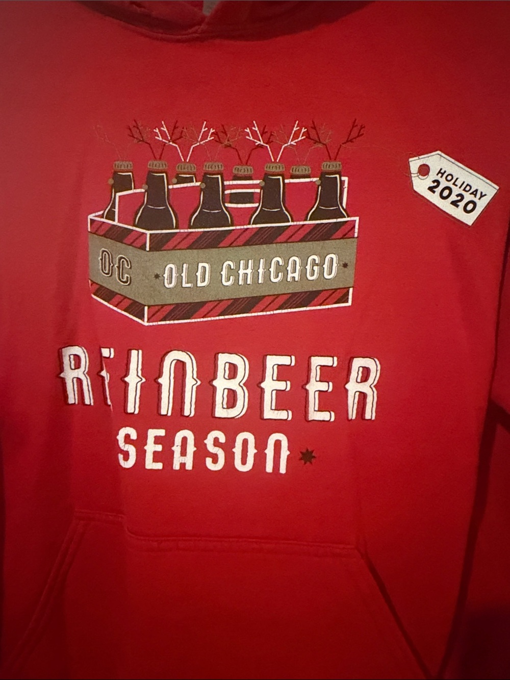 Gildan Red "Reinbeer Season" Hooded Sweatshirt Size Large - Picture 3 of 9